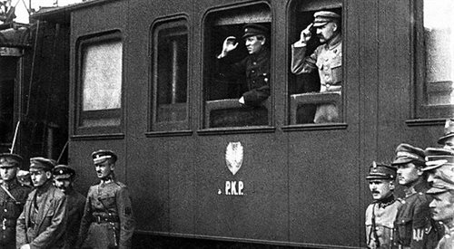 Józef Piłsudski i Semen Petlura odjeżdzają na front. Wiosna 1920 r.