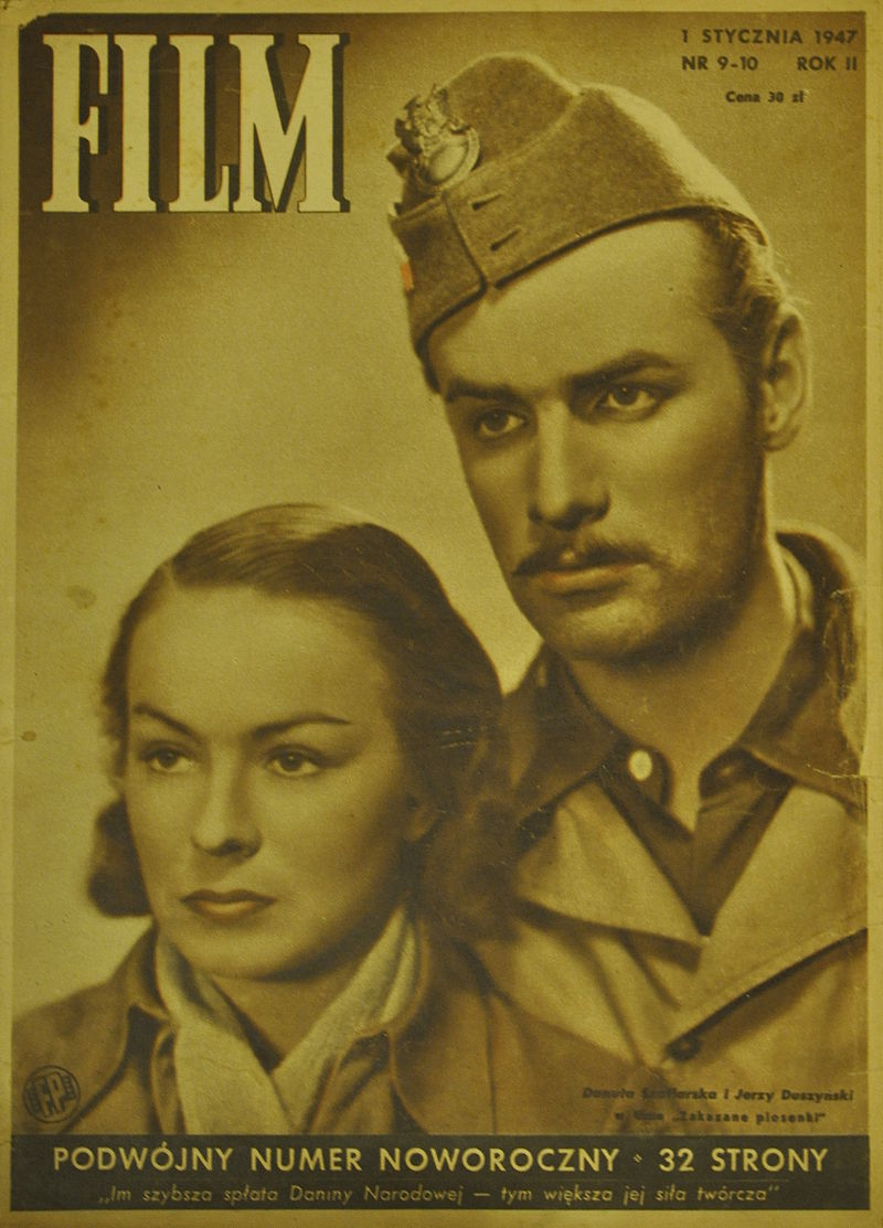 Aktorzy filmu Zakazane piosenki: Danuta Szaflarska i Jerzy Duszyński na okładce czasopisma Film Nr. 9–10 z 1947