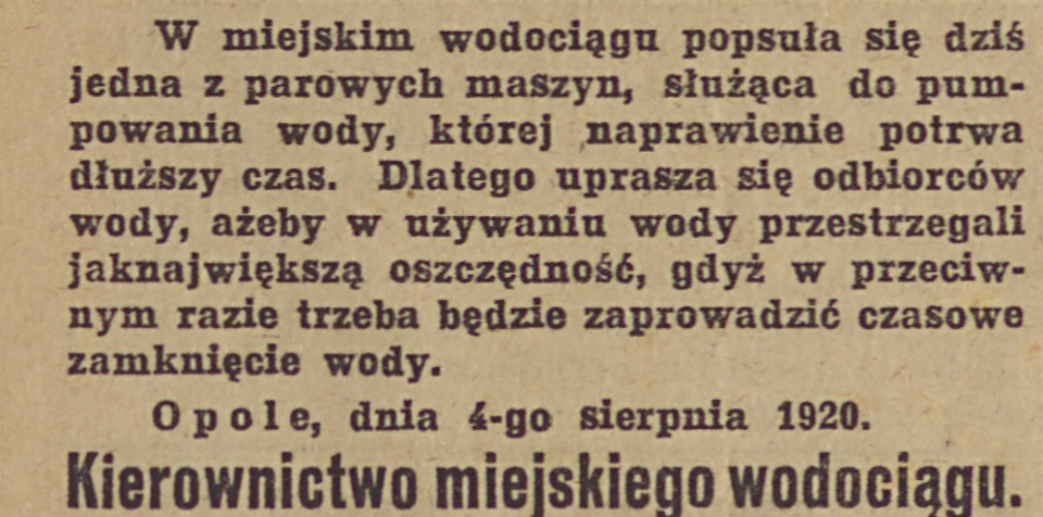 Opole, Gazeta Opolska (26.08.1920)