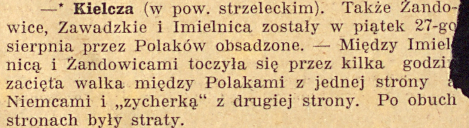 Kielcza, Żędowice, Zawadzkie, Jemielnica, Gazeta Opolska (02.09.1920)