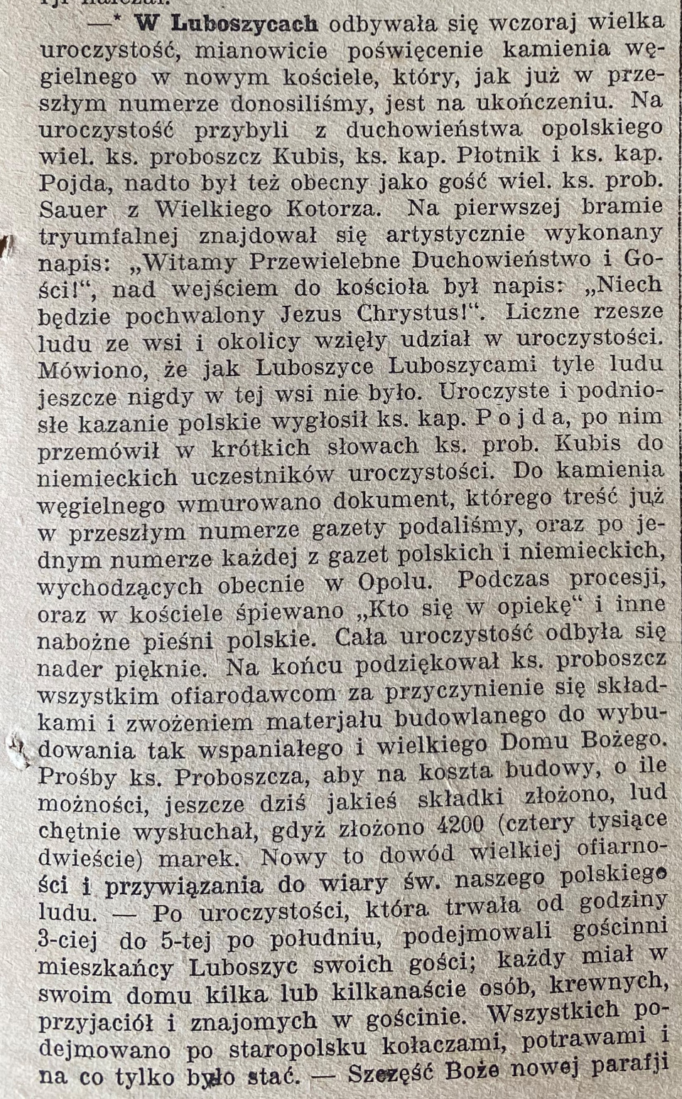 Luboszyce, Gazeta Opolska cz.1 (23.09.1919)