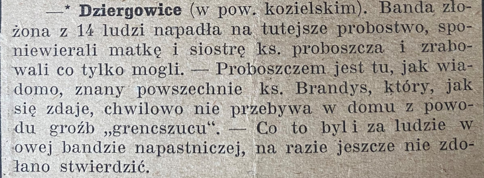 Dziergowice, Gazeta Opolska (18.10.1919)