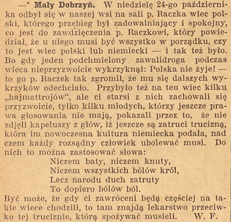 Dobrzeń Mały, Gazeta Opolska (04.11.1920)
