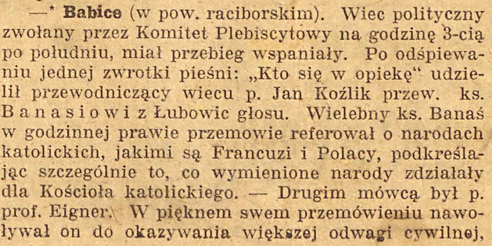 Babice, Gazeta Opolska cz.1 (01.12.1920)