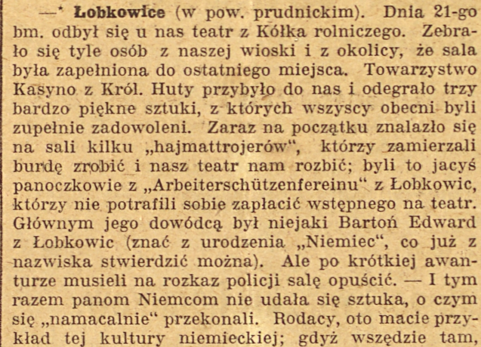 Łowkowice, Gazeta Opolska cz.1 (02.12.1920)