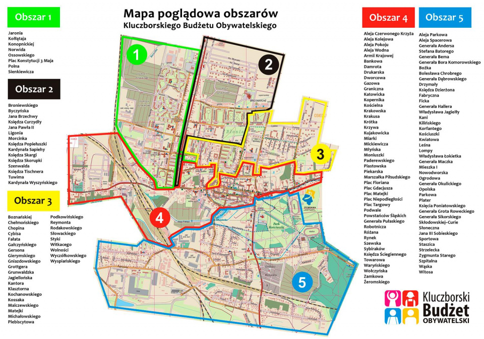 Miasto Kluczbork zostało podzielone na 5 obszarów - mapa poglądowa [materiał UM Kluczbork]