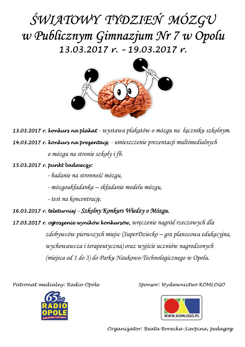 Światowy Tydzień Mózgu w PG nr 7 w Opolu odbędzie się od 13 do 19 marca 2017