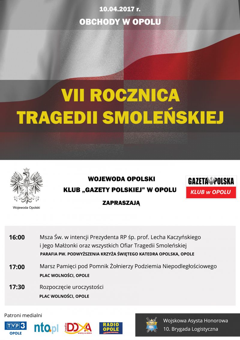 Ofiary katastrofy smoleńskiej upamiętnią w Opolu w poniedziałek (10.04)