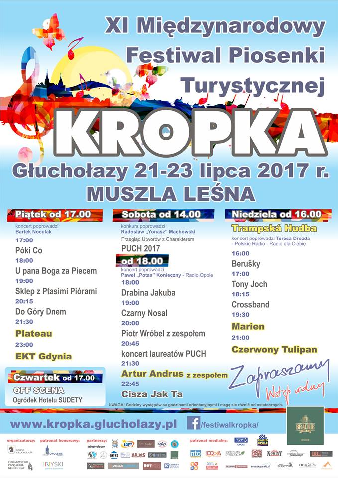 XI Międzynarodowy Festiwal Piosenki Turystycznej 'Kropka' w Głuchołazach potrwa od 20 do 23 lipca 2017 roku