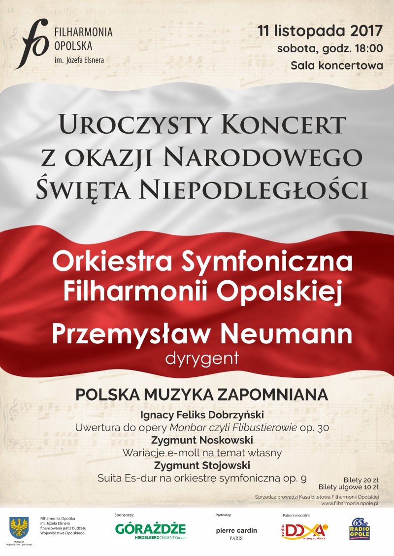 W Filharmonii Opolskiej z okazji Narodowe Święto Niepodległości zaplanowano uroczysty koncert. Początek o godz. 18:00