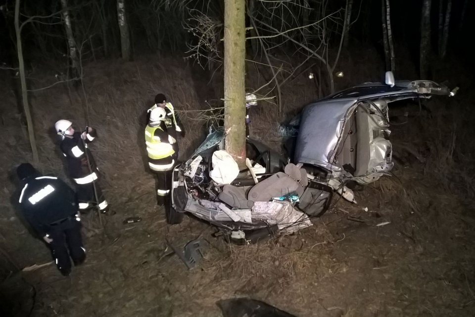 Wypadek na drodze pomiędzy Leśnicą a Zdzieszowicami [fot. OSP Leśnica]