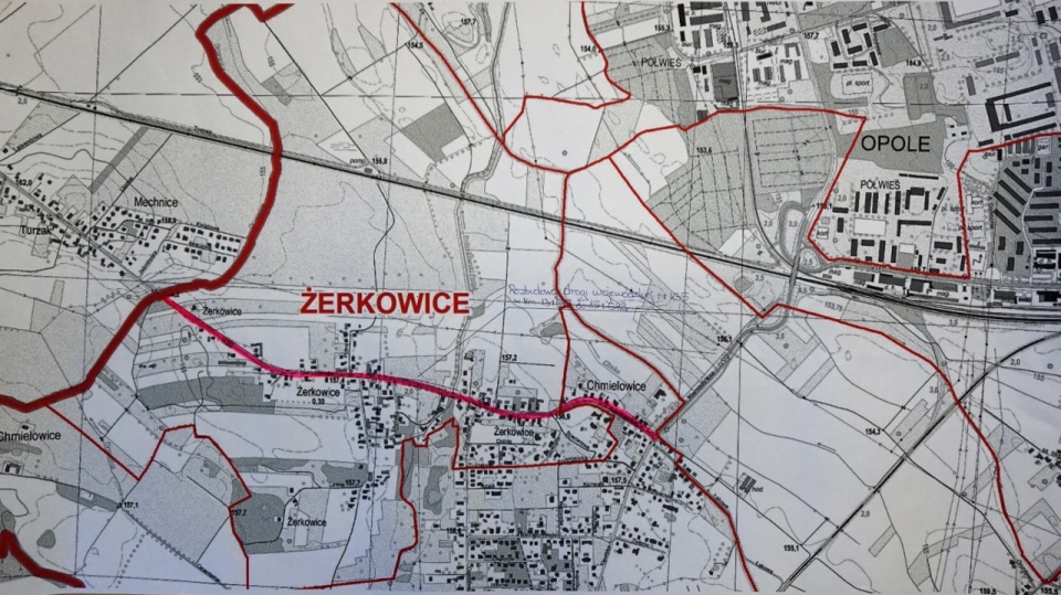 Mapa Żerkowic z zaznaczoną drogą woj. nr 435 [fot. materiały Urzędu Miasta Opola]
