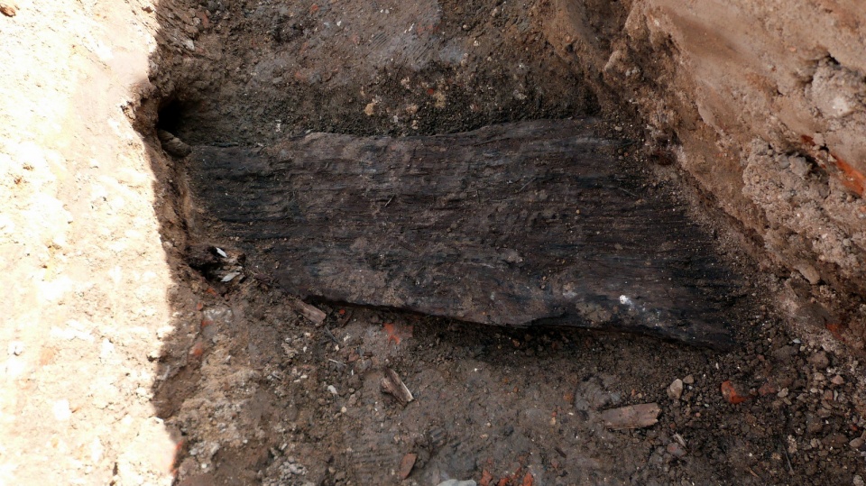 Archeologiczne odkrycia w centrum Głubczyc. Kłoda z czarnego dębu z przełomu XVII i XVIII wieku (?) [fot. PM w Głubczycach]