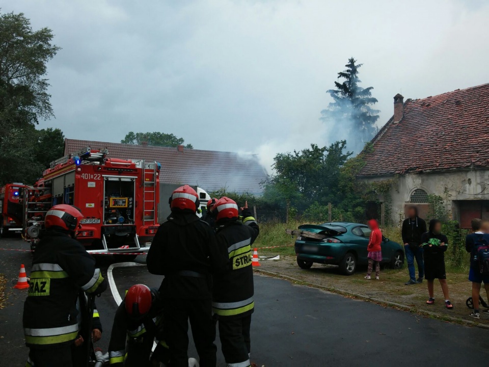 Pożar stolarni w Lewinie Brzeskim [fot. brzeg24.pl]