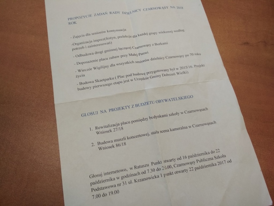 Opole: nazwiska zaznaczone na ulotce przy wyborach do rad dzielnic. Protest mieszkanki [fot. Joanna Matlak]