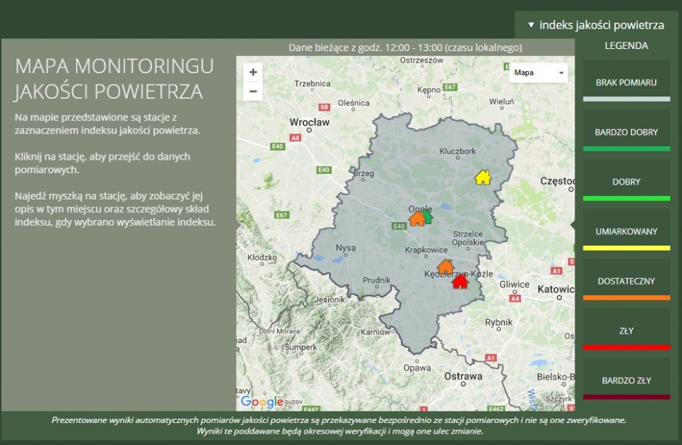 Monitoring jakości powietrza [mat. http://www.opole.pios.gov.pl]