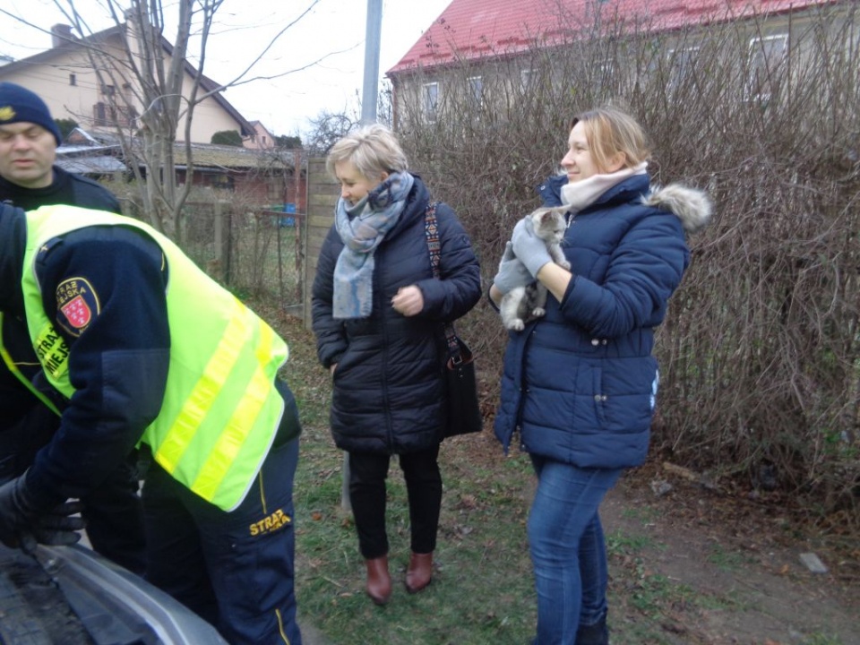 Właścicielka była wdzięczna strażnikom za wydostanie uwięzionego zwierzęcia [Fot. SM Nysa]