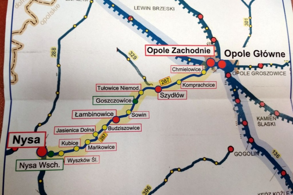 Mapa linii kolejowej nr 287 na trasie Opole - Nysa [fot. Joanna Matlak]