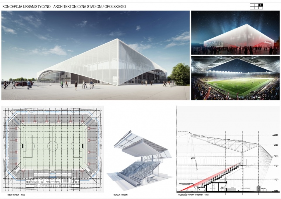 Koncepcja nowego stadionu Odry Opole projektu pracowni 90 Architekci
