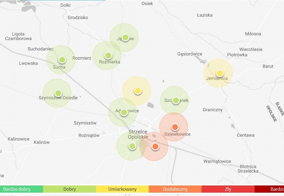 Mapa sieci czujników jakości powietrza w gminie Strzelce Opolskie [fot. urząd miasta]
