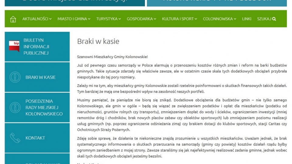 Samorząd Kolonowskiego informuje, jakie są braki w kasie gminy [fot. www.kolonowskie.pl]