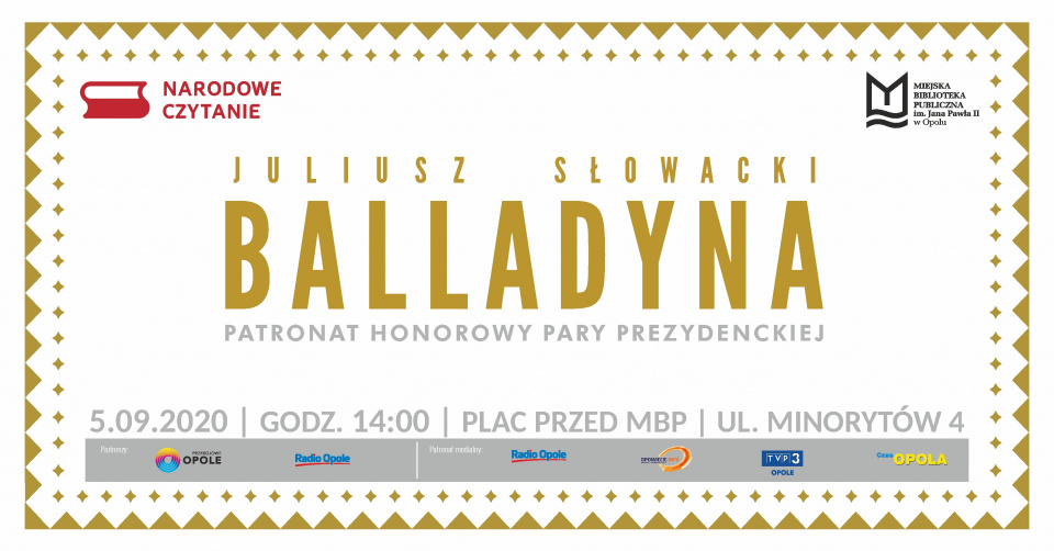 Po raz dziewiąty w wybranych miastach Polski, także w Opolu odbędzie się akcja Narodowego Czytania. Tym razem lekturą będzie „Balladyna” Juliusza Słowackiego