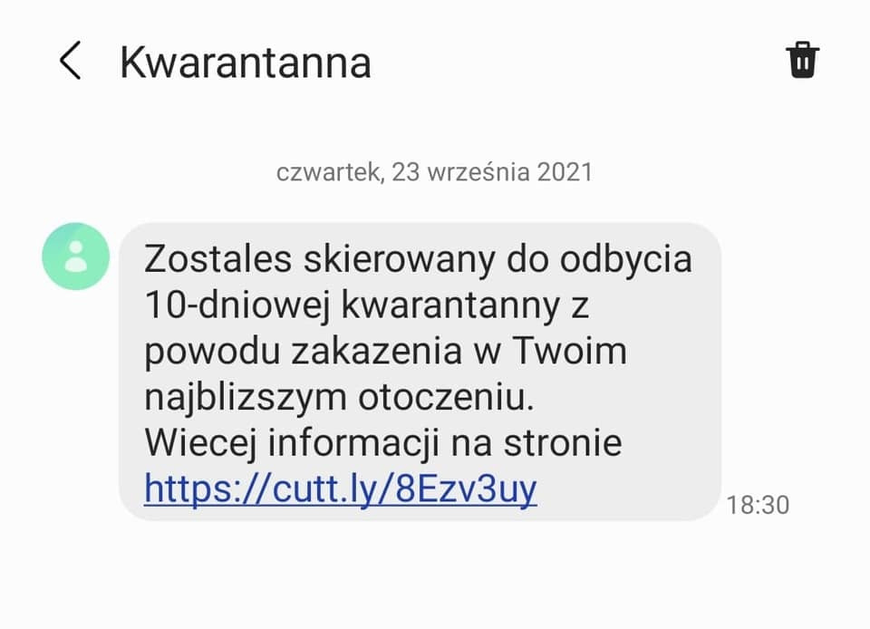 Fałszywy SMS o nałożeniu kawaranatnny [fot. WSSE Opole]