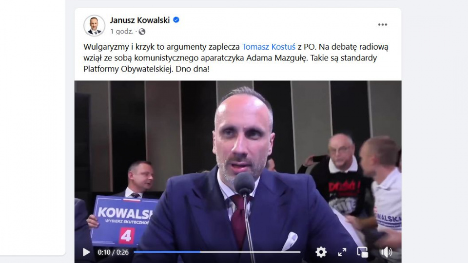 Wpis Janusza Kowalskiego na FB