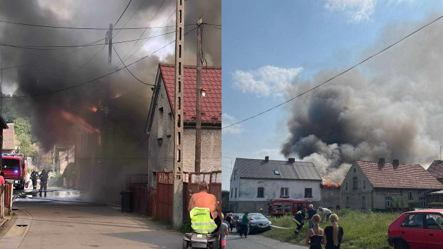 Duża akcja gaśnicza w Racławicach Śląskich. Ogień na prywatnej posesji [AKTUALIZACJA, ZDJĘCIA]