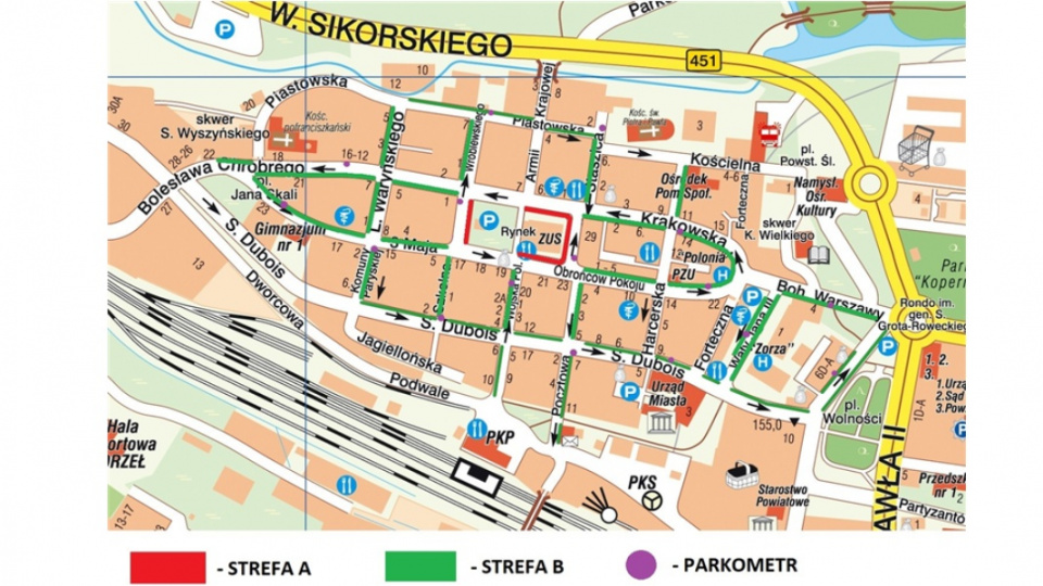 Ulice objęte strefą płatnego parkowania od stycznia 2025 [fot. UM Namysłów]