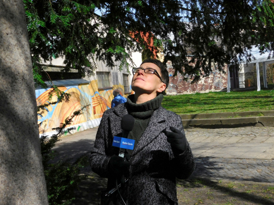 Joanna Filipczyk przed kamienną kapliczką darczyńcy Andreasa Pavlotzki [fot. Barbara Tyslik]