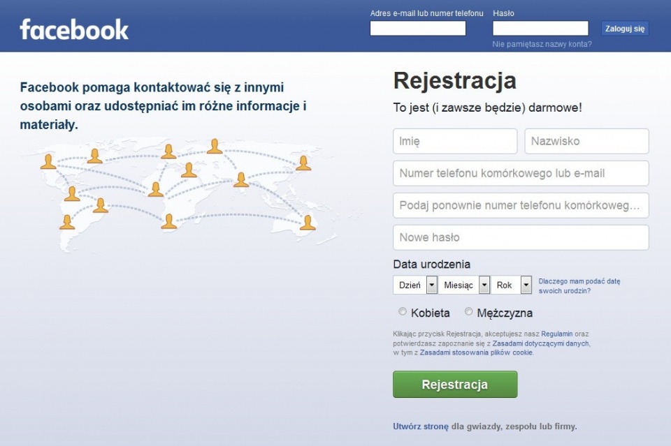 PrintScreen strony głównej serwisu społecznościowego Facebook