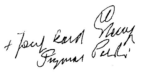 Podpis prymasa kard. Józefa Glempa (12 maja 1996 w Sanoku) [Józef Glemp - Tygodnik Sanocki 20/1996]