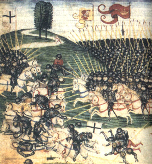 Bitwa pod Grunwaldem. Diebold Schilling, miniatura (XV wiek) [w:Diebold Schilling the Younger (1460 - 1515?) - Cropped version from CD "Gimtoji istorija.", www.wikipedia.pl]