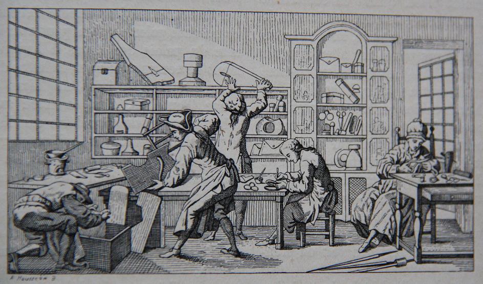 XVIII-wieczna pracownia kaletnika, ilustracja z „Dictionnaire de l
