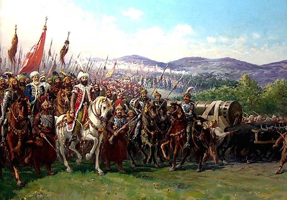 Fausto Zonaro: Mehmed II w drodze do Konstantynopola. [domena publiczna]