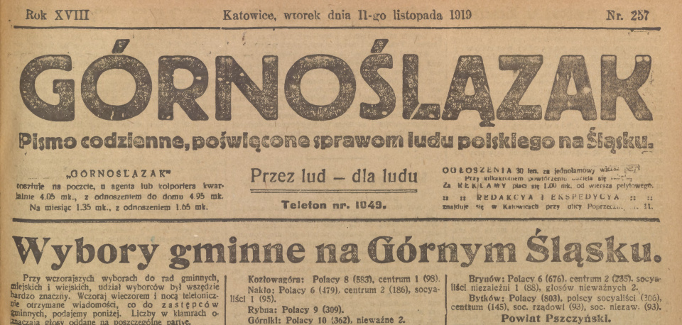 Czołówka "Górnoślązaka" z 1919 r.