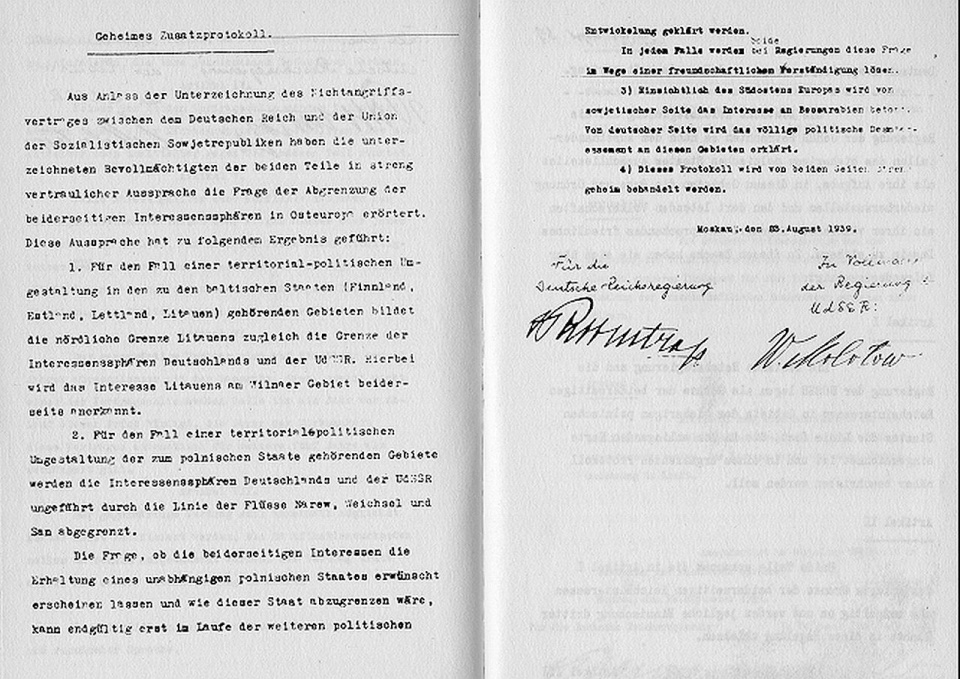 Dokument tajnego protokołu do paktu Ribbentrop-Mołotow [fot. domena publiczna]