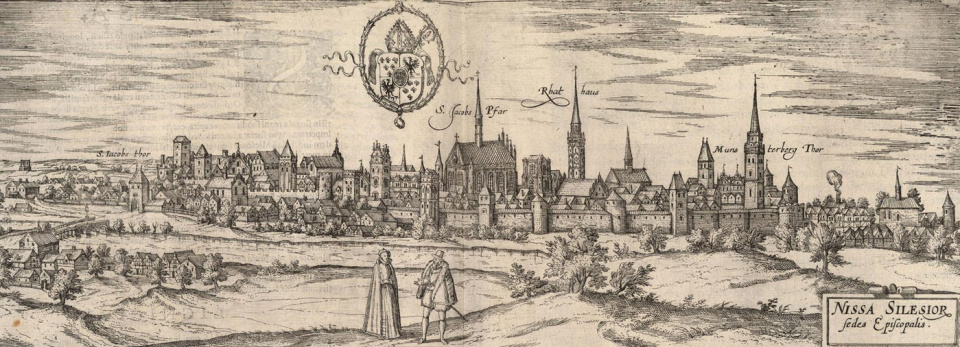 Nysa na przełomie XVIi XVII w. w weducie G.Brauna i F.Hogenberga[Fot. Źródło:meedievalheritage.eu]