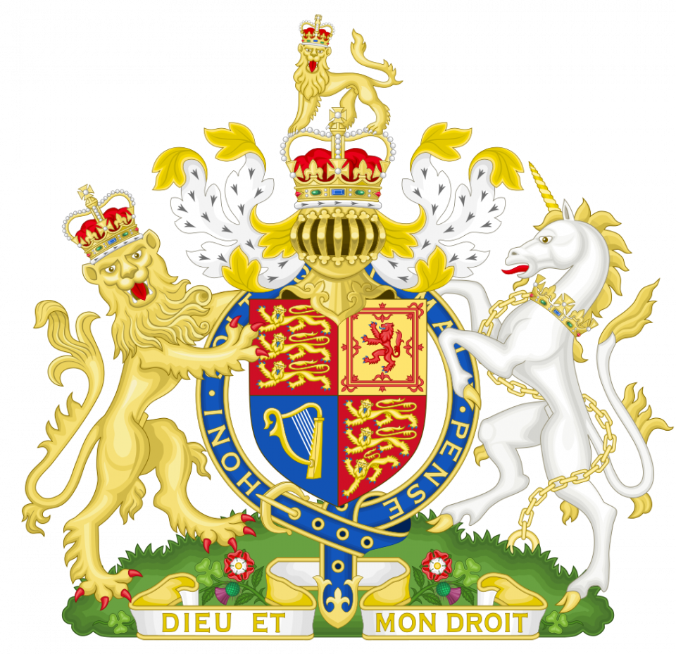 Royal Coat of Arms of the United Kingdom (1952-2022). [Rys. wikipedia/domena publiczna]