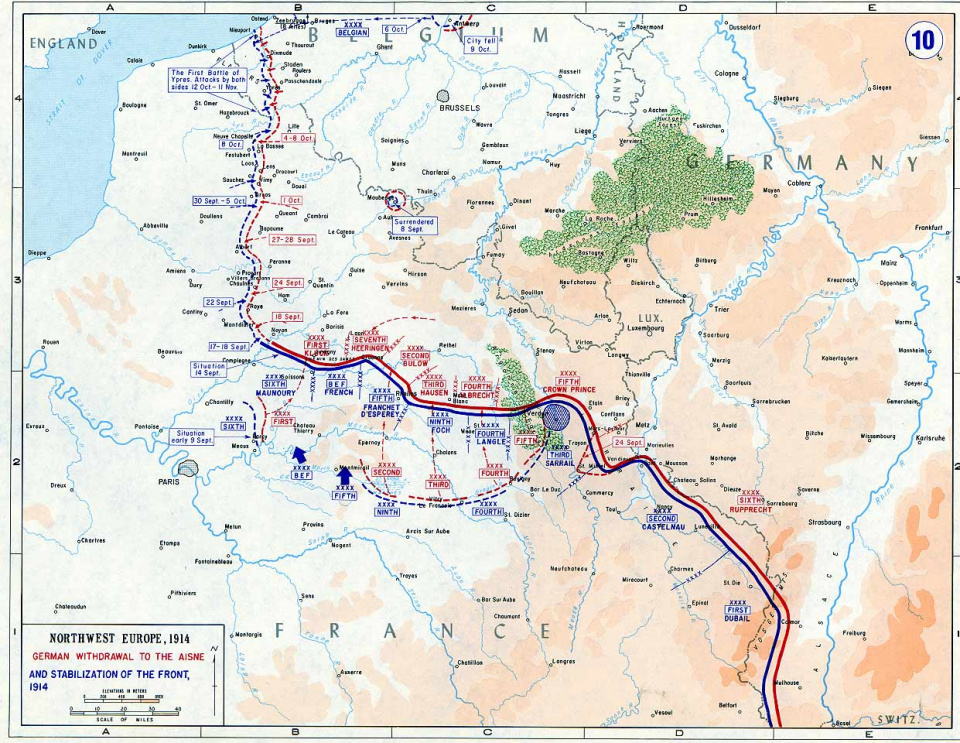 Sytuacja na froncie zachodnim w 1914 [fot. wikipedia/domena publiczna]