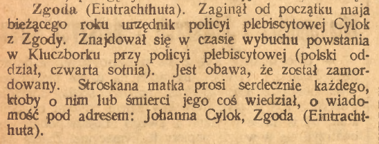 Kluczbor, Zgoda, Górnoślązak (09.07.1921)