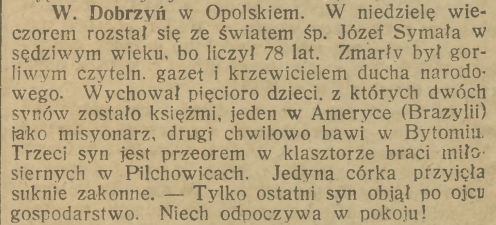 Dobrzeń Wielki, Bytom, Pilchowice, Głos Śląski (13.07.1920)