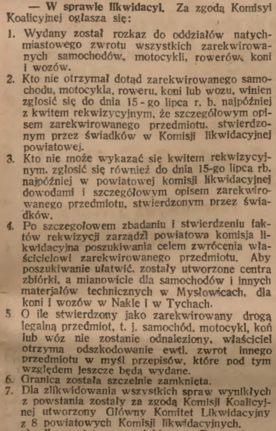 Kozielski powiat, Katolik (14.07.1921)