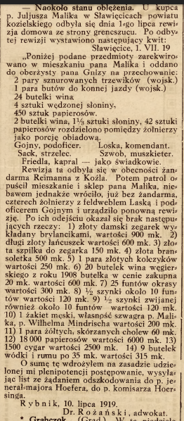 Kędzierzyn-Koźle(Sławięcice), Rybnik, Nowiny Codzienne (23.07.1919)