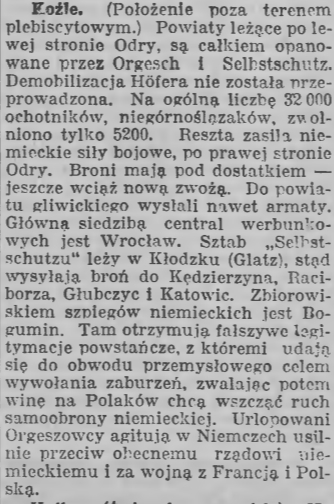 Koźle, Goniec Śląski (27.07.1921)