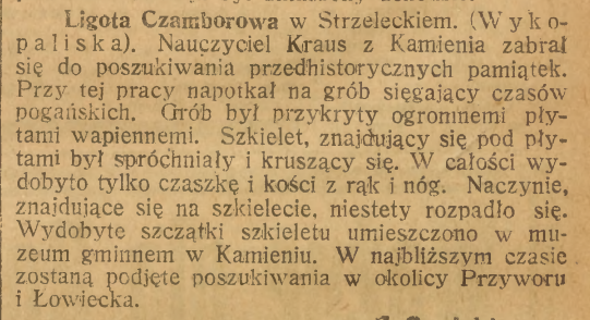 Ligota Czamborowa, Kamień, Przywór, Łowieck, Górnoślązak (29.07.1922)