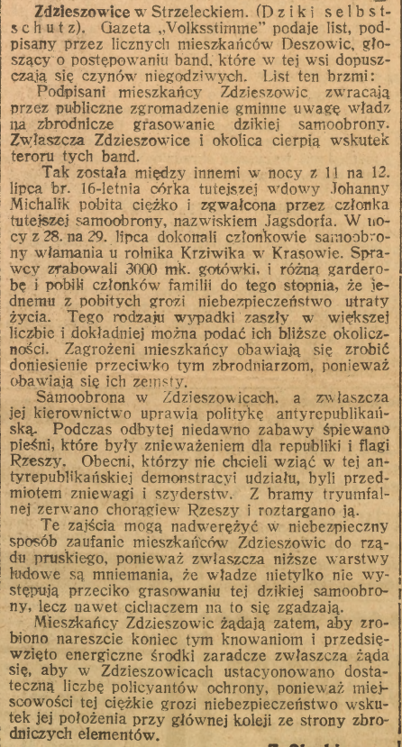 Zdzieszowice, Deszowice, Krasów, Górnoślązak (10.08.1922)