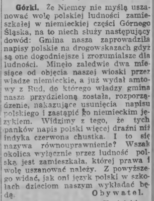 Górki, Goniec Śląski (25.08.1922)