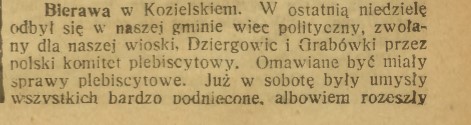Bierawa, Dziergowice, Grabówka, Górnoślązak cz.1 (26.08.1920)